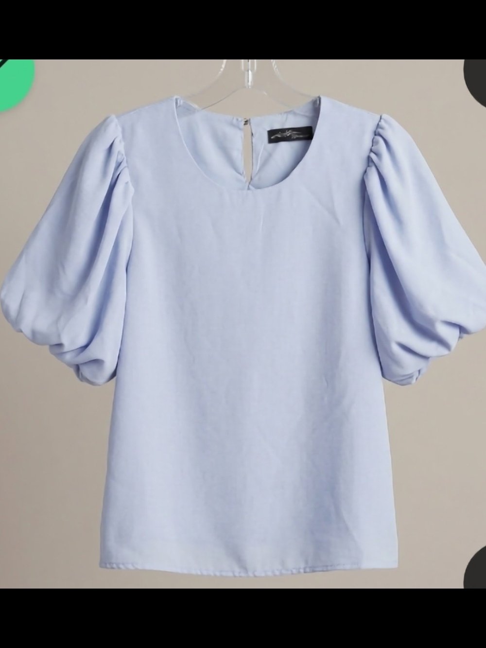 Women’s Light Blue Puff Sleeve Blouse - Elegant Round Neck